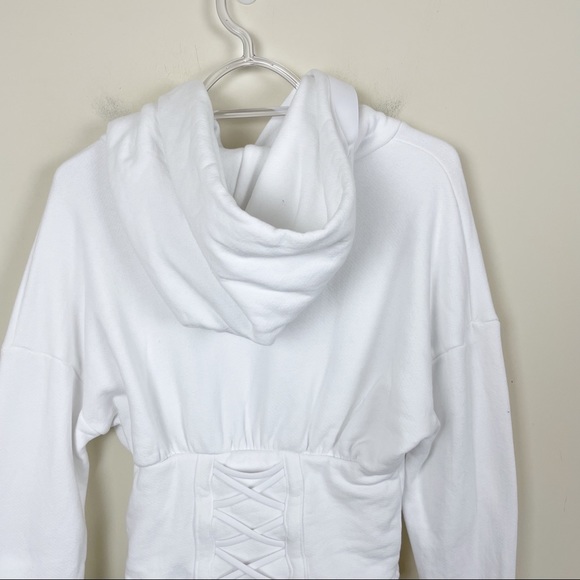 Carbon38 White Lace Up Corset Hoodie French Terry Sweatshirt Size Small - Picture 10 of 13